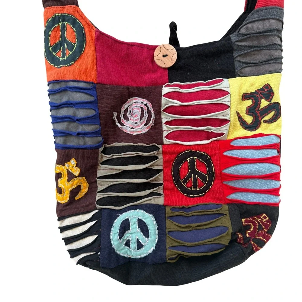 Tribe Azure Hobo Bag Women Medium Multicolor Excellent Boho Patchwork Peace Om